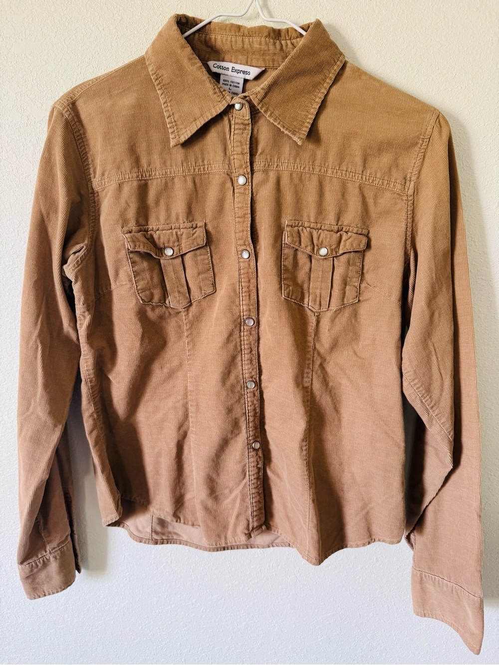 Cotton Express Kid’s Tan Corduroy Button-Front Work Shirt Size Lg